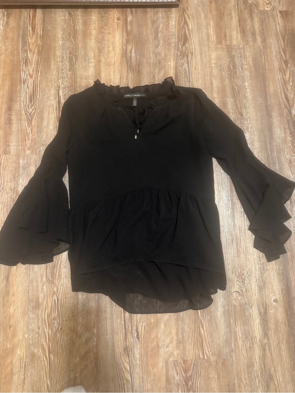 White House Black Market Black Ruffle Tie-Neck Peplum Blouse